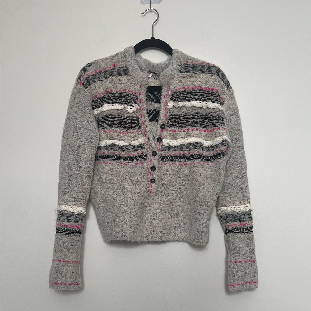 Free People Gray Sweater with Pink and Black Stripes